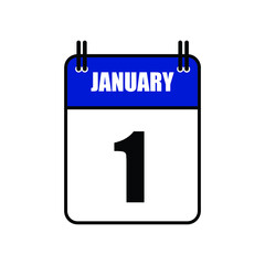 January 1 Calendar Icon Vector Illustration . Date , Day Of Mouth 