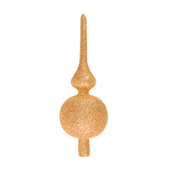 Golden glitter Christmas tree topper isolated on a white background.