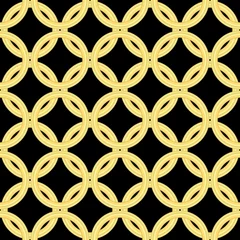 Gordijnen Gouden lijncirkels, naadloos patroon op de zwarte achtergrond. Inpakpapier. © Sudakarn