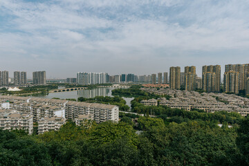 Fototapeta premium water city Shaoxing wupeng boat and landmark buildings