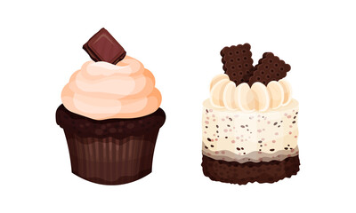 Delicious cupcakes set. Sweet baked dessert vector illustration