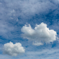 a large cumulus cloud on a background of blurry cirrus clouds as a natural background