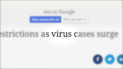 Virus animated headline of news outlets around the world. Breaking world news global media. Pandemic covid-19, coronavirus epidemic, quarantine. Covid19 concept. Medicine medical hospital clinic