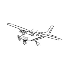 Fototapeta na wymiar Light single-engine aircraft with pilot flies against the background of an abstract landscape. Vector illustration.