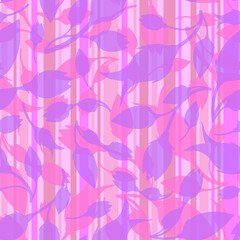 Hand drawn doodle tulip flowers and stripes irregular seamless pattern. Pink, violet silhouette floral motifs random repeat surface design. Trendy endless texture for fabric, flyer, card, gift paper