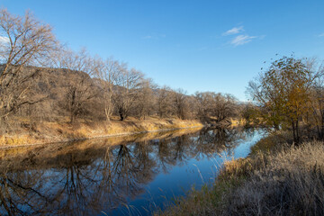 autumn trees on the river bank in the Okanagan Valley, BC