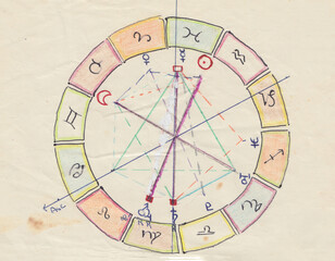 A manually drawn horoscope on 40 years old paper