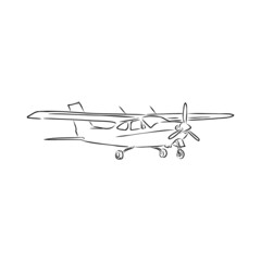 Fototapeta na wymiar Light single-engine aircraft with pilot flies against the background of an abstract landscape. Vector illustration.