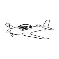 Light single-engine aircraft with pilot flies against the background of an abstract landscape. Vector illustration.