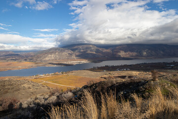 View of Osoyoos Lake from the Crowsnest Highway on an autumn day