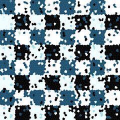 Blue, black and white checkerboard mosaic. Abstract background.