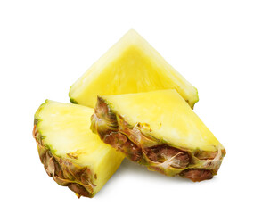 Ripe juicy pineapple slices isolated on a white background. Fresh fruits.