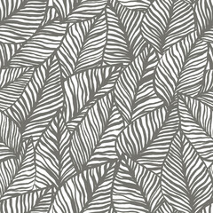 seamless abstract pattern with gray leaves on white, vector