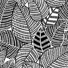 seamless abstract pattern with black leaves on white,  vector