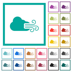 Windy weather flat color icons with quadrant frames