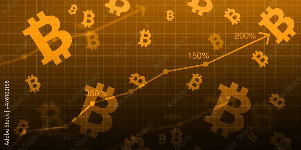 Poster cryptocurrency graph increasing with arrow and graph background. digital currency trend background
