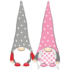 Cute Valentines day gnomes couple. Vector illustration.