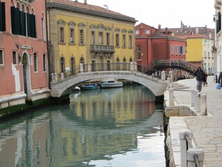 Fototapeta na wymiar Reflection of old buildings in the Venetian canal.
