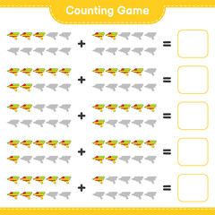 Count and match, count the number of Water Gun and match with the right numbers. Educational children game, printable worksheet, vector illustration