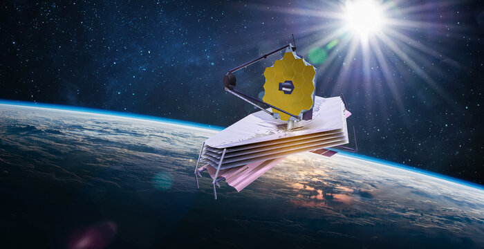 James Webb space telescope in outer space on orbit of Earth. Elements of this image furnished by NASA