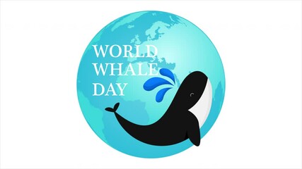 World whale day on the background of the planet earth, art video illustration.