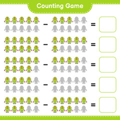 Count and match, count the number of Robot Character and match with the right numbers. Educational children game, printable worksheet, vector illustration