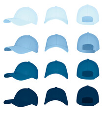 Blue baseball cap set.  vector illustration