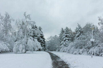 Winter Landscape of South Park in city of Sofia, Bulgaria