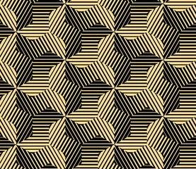 Fototapete Schwarz und Gold Abstraktes geometrisches Muster mit Streifen, Linien. Nahtloser Vektorhintergrund. Gold und schwarze Verzierung. Einfaches Gittergrafikdesign