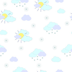 Obraz premium Vector clouds and snowflakes seamless pattern for trendy baby clothes and textiles. Vector design for paper, cover, gift wrapping, fabric, interior decor and other users.