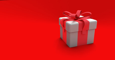 3D red gift box with ribbon for christmas