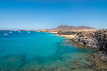 View of the beautiful La Cera Beach (Playa de la Cera) and Pozo Beach (Playa del Pozo) - Lanzarote, Canary Islands, Spain 