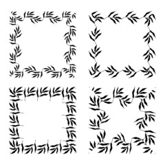 Illustration of collection of assorted square shaped black frames made of plants on white isolated background