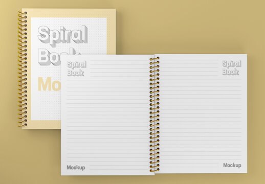 Cover and Open Spiral Book Mockup