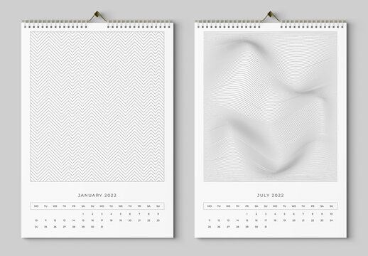 Wall Calendar 2022 Layout with Abstract Pattern Elements