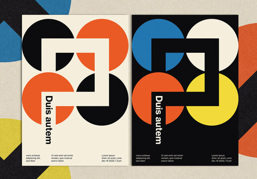 Modern Minimal 20S Swiss Poster Layout with Primitive Shapes Elements
