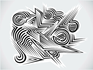 abstract vector illustration depicting a black and white geometric ornament from lines for prints on postcards, banners and for wall decoration
