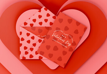 3D Valentine's Day Greeting Card with Envelope Mockup
