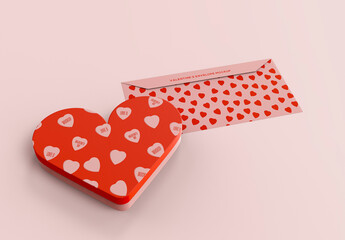 3D Valentine's Letter and Box Mockup