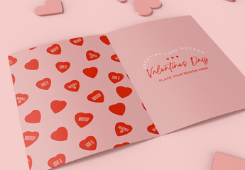 3D Valentine's Day Card Mockup with Heart Decoration