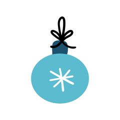 Hand drawn Christmas toy ball. Symbol of Happy New Year, Xmas holiday celebration, winter.