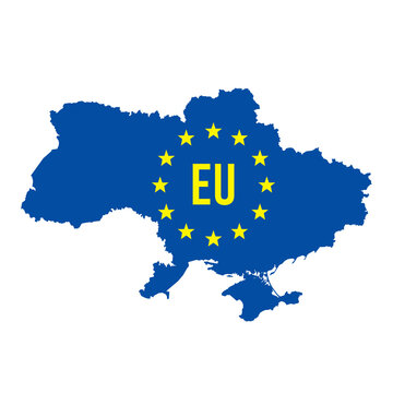 Silhouette of Ukraine country map with erope flag. Political or geographical design element vector illustration on white background