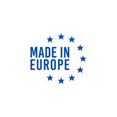 Made in EU icon label in blue color. quality sign. Stock vector illustration isolated on white background
