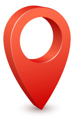 Red geo pin. Destination pointer. Realistic map tag