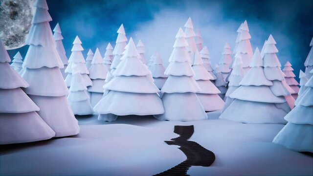 Winterlandschaft Wald mit Schneeflocken oder Schnee im Winter oder an Weihnachten - 3D Animation