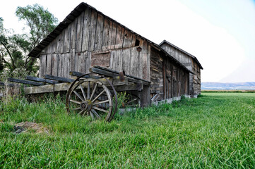 Old homestead shed and wooden wagon