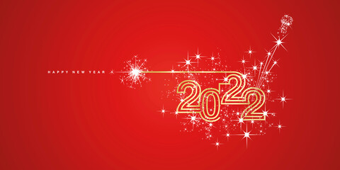 Bonne année 2022 compact or triple ligne design blanc sparkle feu d& 39 artifice champagne ouvert nouvel an rouge vecteur papier peint carte de voeux