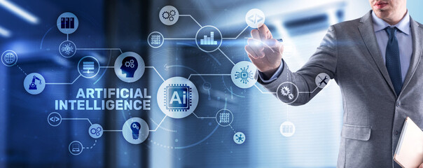 Artificial Intelligence Nanotechnologies Business Technologies concept. Futuristic background