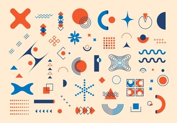 Memphis geometric shapes. Set of abstract graphic elements. Trendy hipster figures 90s style. Modern vector illustration