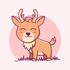 Cute Deer Cartoon Icon Illustration. Animal Flat Cartoon Style
